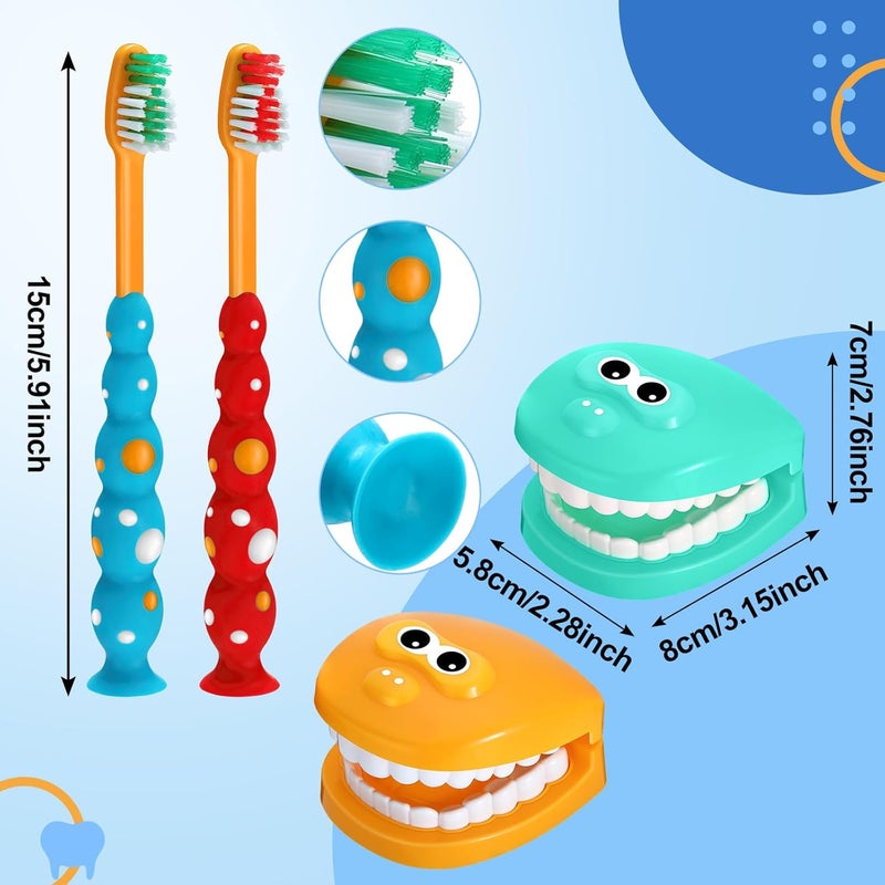 Skylety مجموعة ألعاب طبيب الأسنان 2 مجموعة نموذج أسنان مع فرشاة أسنان بطاقات تعليمية حجم قياسي نموذج تقويم الأسنان المزيف (أسلوب لطيف) - Image 2
